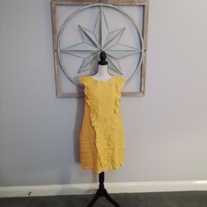 NWT Haris Cotton Linen Ruffle Midi Dress Crocus Yellow - L
